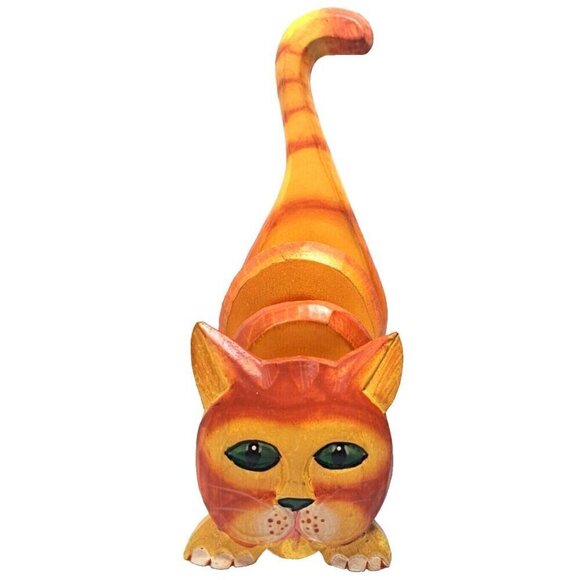 Wooden Orange Tabby Cat Painted Wood Folk Art Mail Letter/ Napkin Holder - Picture 2 of 7